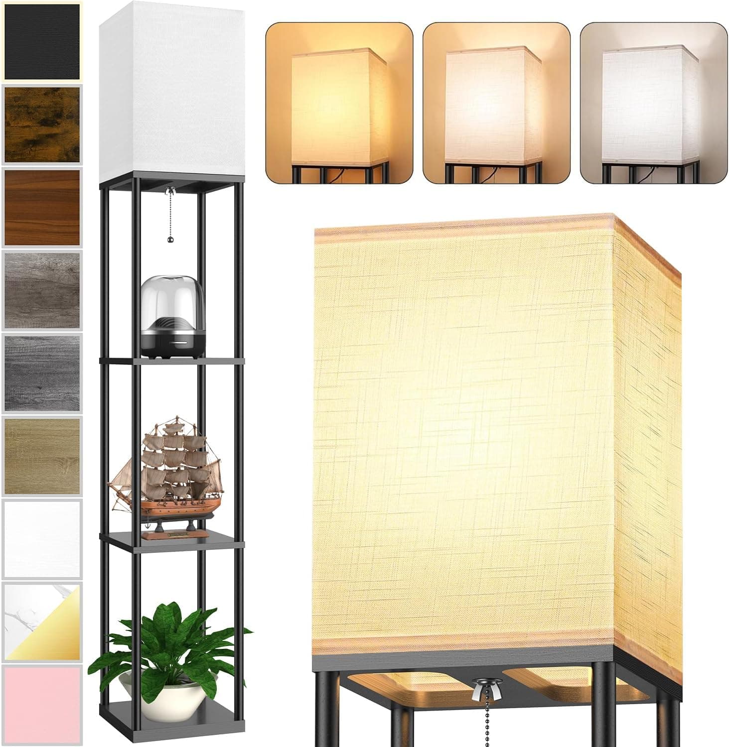 Shelf Floor Lamp with Linen Shade